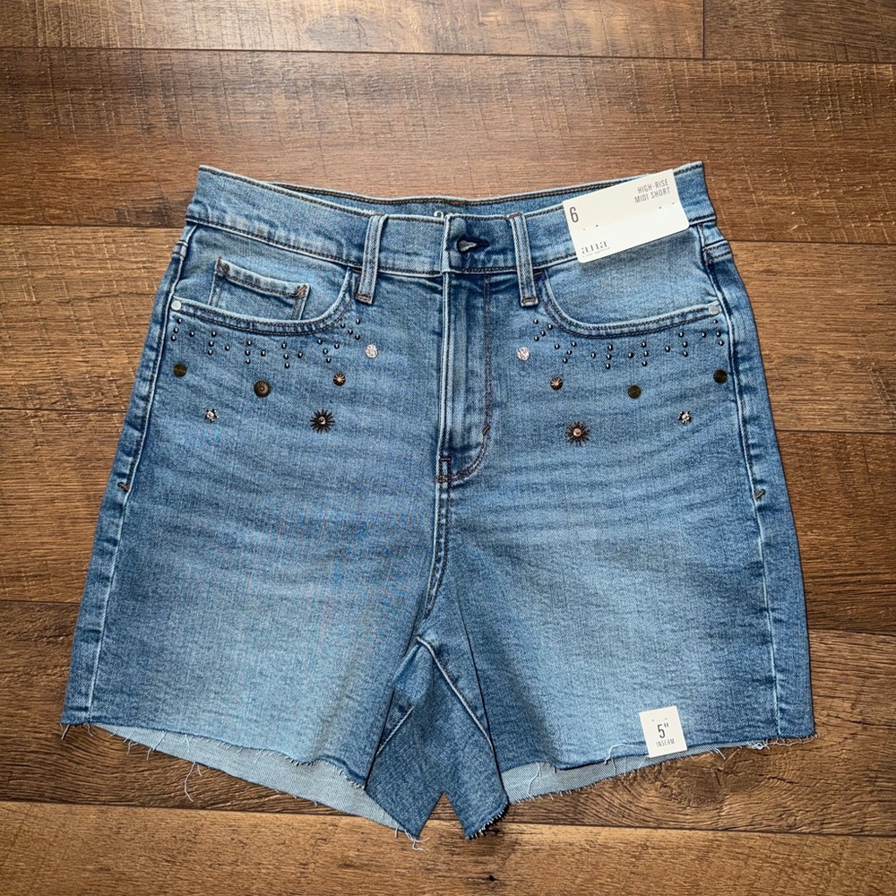 a.n.a Light Blue Embellished Denim Shorts